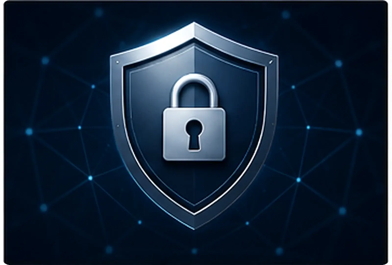 Premium metallic shield and lock symbol on a dark digital background