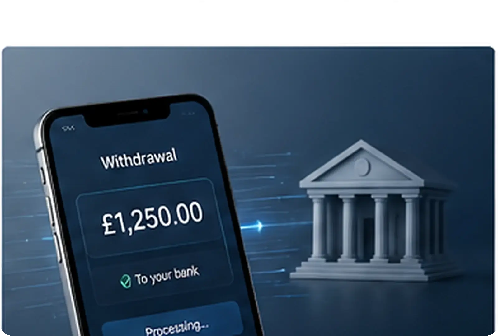 Mobile withdrawal interface transferring pounds to a bank account